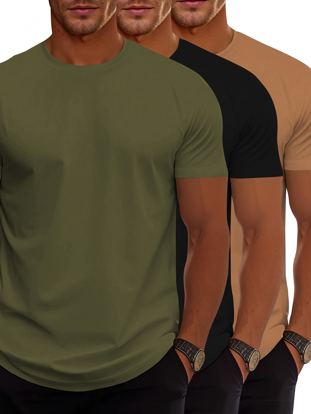Drune | 3er Pack Herren T-shirts Mit Kurzen Ärmeln, Sommerliche Einfarbige Farbe