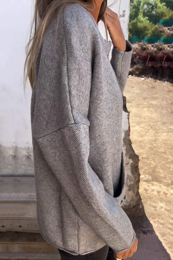 Drune | Farbe Rundhalsausschnitt Langarm Freizeit Reißverschluss Tasche Strickjacke
