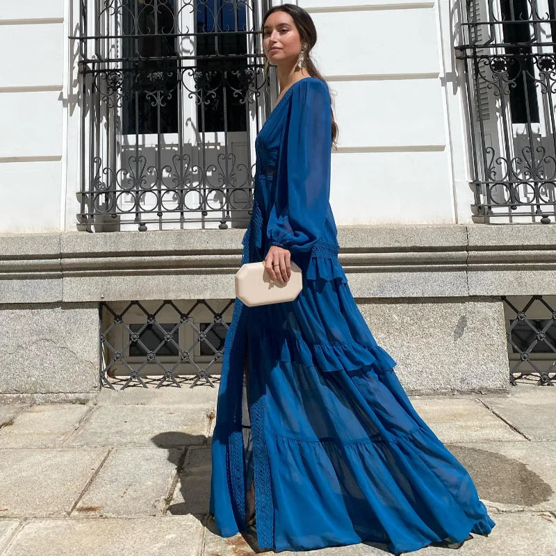 Drune | Gestufter Langarm-Maxikleid