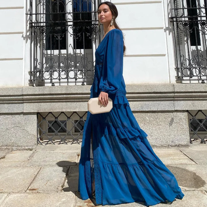 Drune | Gestufter Langarm-Maxikleid