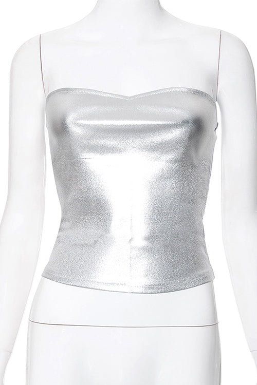 Drune | Rosiedress Bandeau Metallic Crop Tube Top