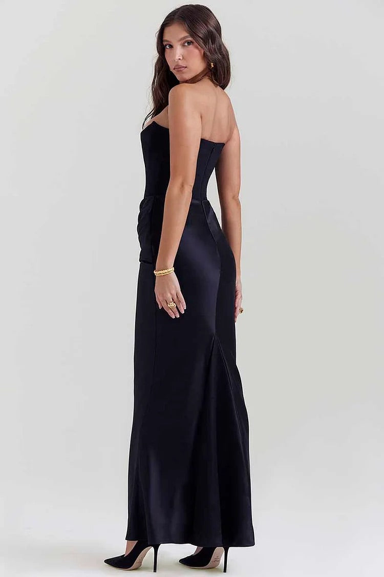 Drune | Elegante Bustier-Patchwork Formelle Party Fishtail Maxi Kleider-Schwarz