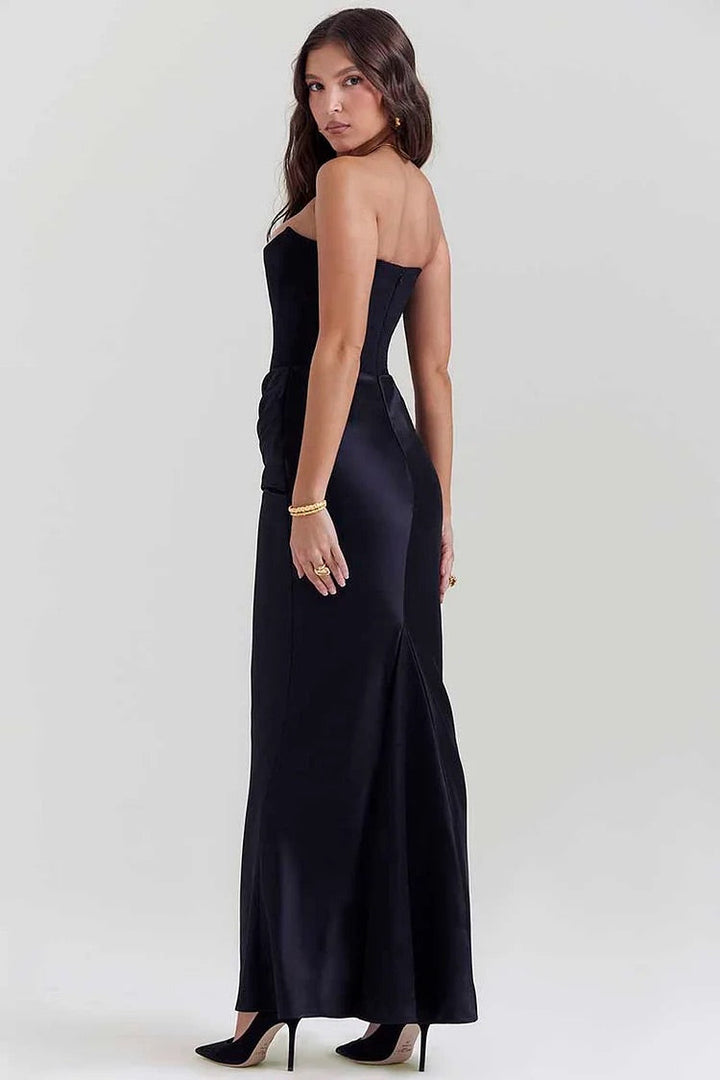 Drune | Elegante Bustier-Patchwork Formelle Party Fishtail Maxi Kleider-Schwarz