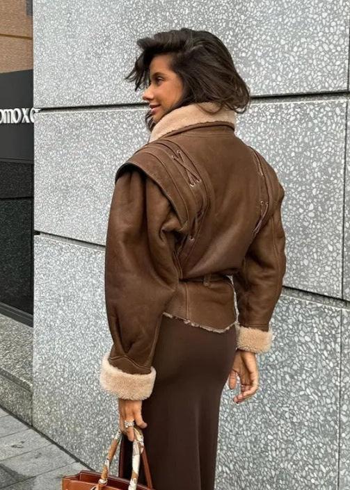 Drune | Wildleder Wickeljacke mit Fellbesatz