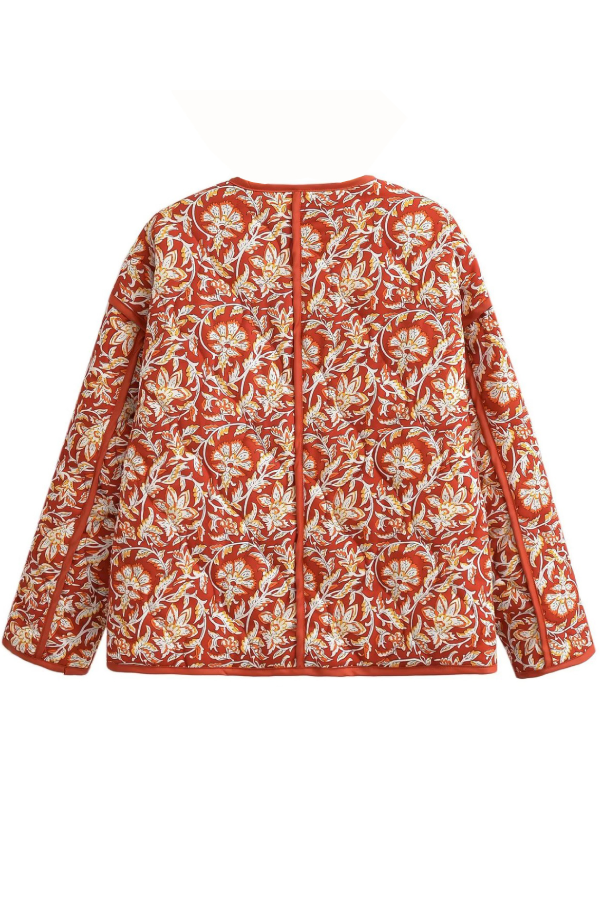 Drune | Hals Floral Print Lockere Gequiltete Baumwolljacke