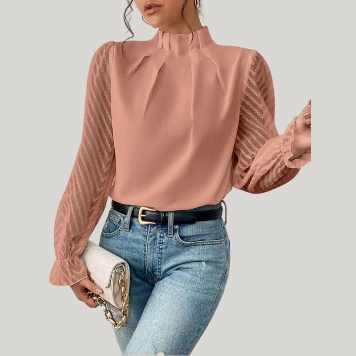 Drune | Bluse mit Hohem Kragen und Transparenten Puffärmeln