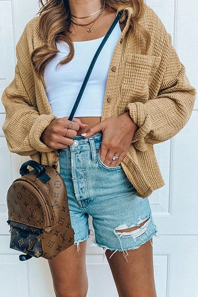 Drune | Cropped Waffelshirtjacke