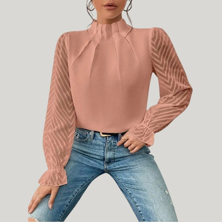 Drune | Bluse mit Hohem Kragen und Transparenten Puffärmeln