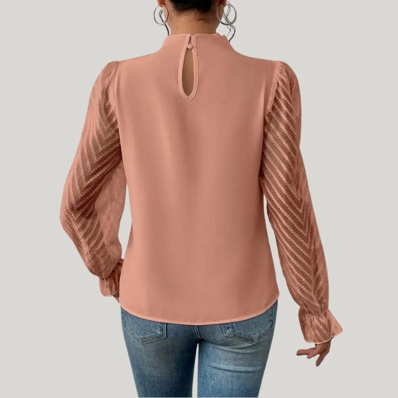 Drune | Bluse mit Hohem Kragen und Transparenten Puffärmeln