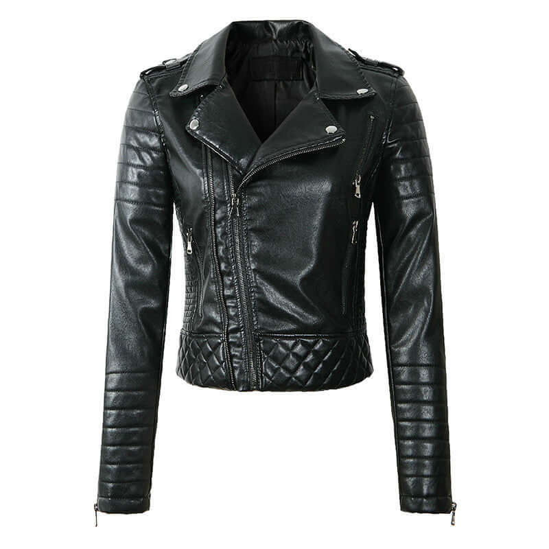 Drune | Damen Kunstleder Bikerjacke mit gesteppten Panels