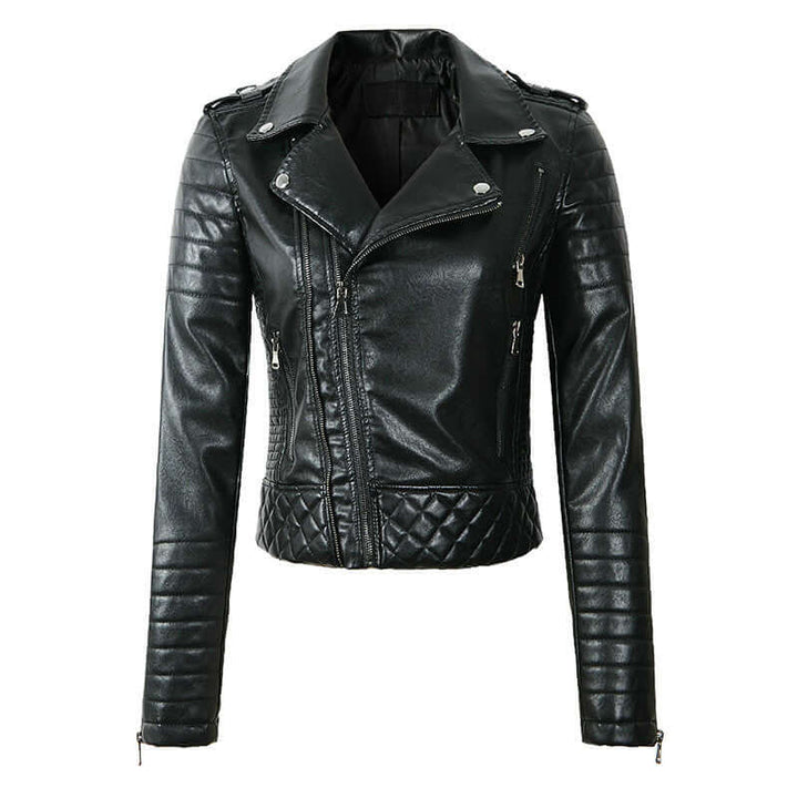 Drune | Damen Kunstleder Bikerjacke mit gesteppten Panels