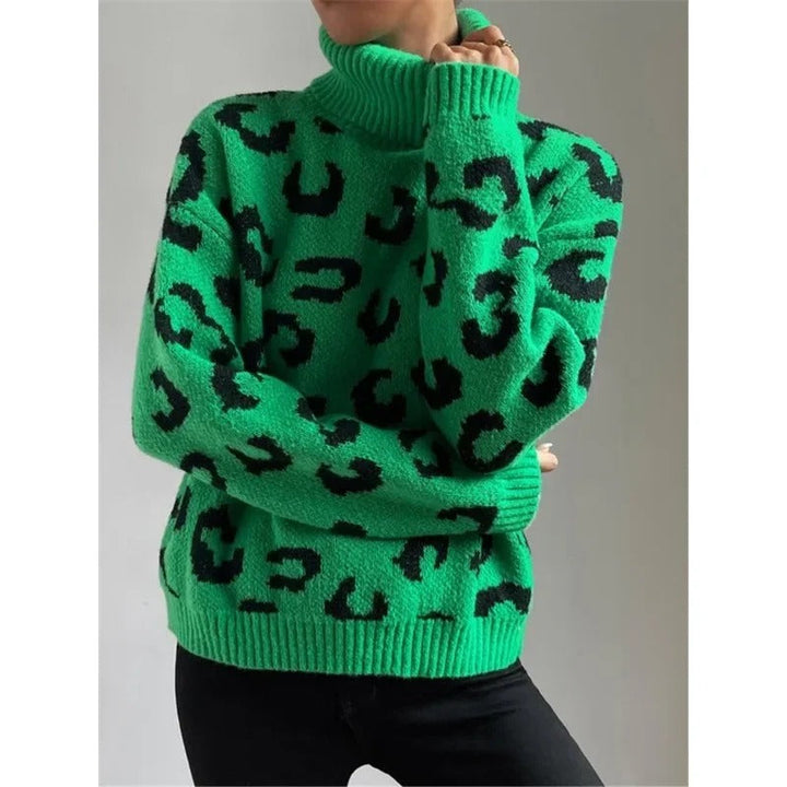 Drune | Lässiger Rollkragen-Strickpullover mit Leopardenmuster