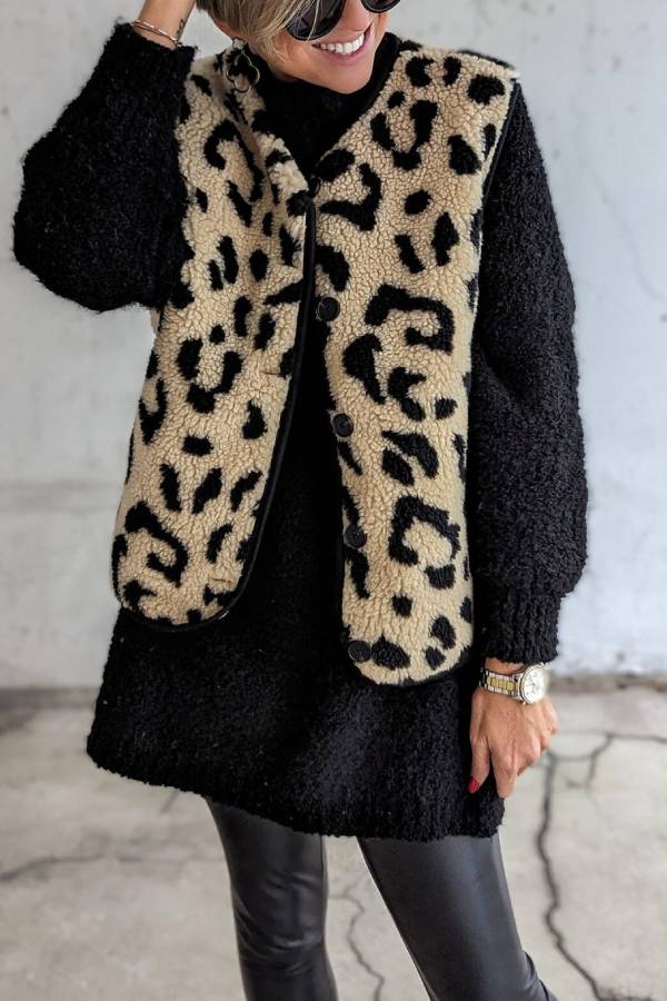 Drune | Leopardenmuster Frontöffnung Lässige Herbst- und Winterweste Jacke