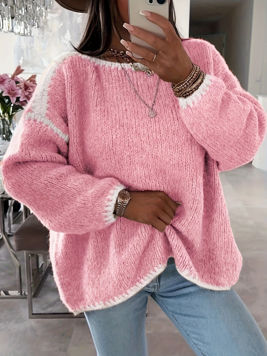 Drune | Lockere Strickpullover Weich und Gemütlich Einzigartige Häkel-details