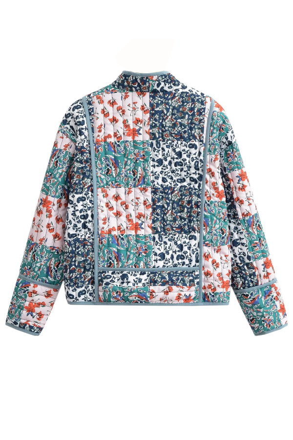 Drune | Bedruckte lockere lässige Strickjacke kurze gesteppte Baumwolljacke
