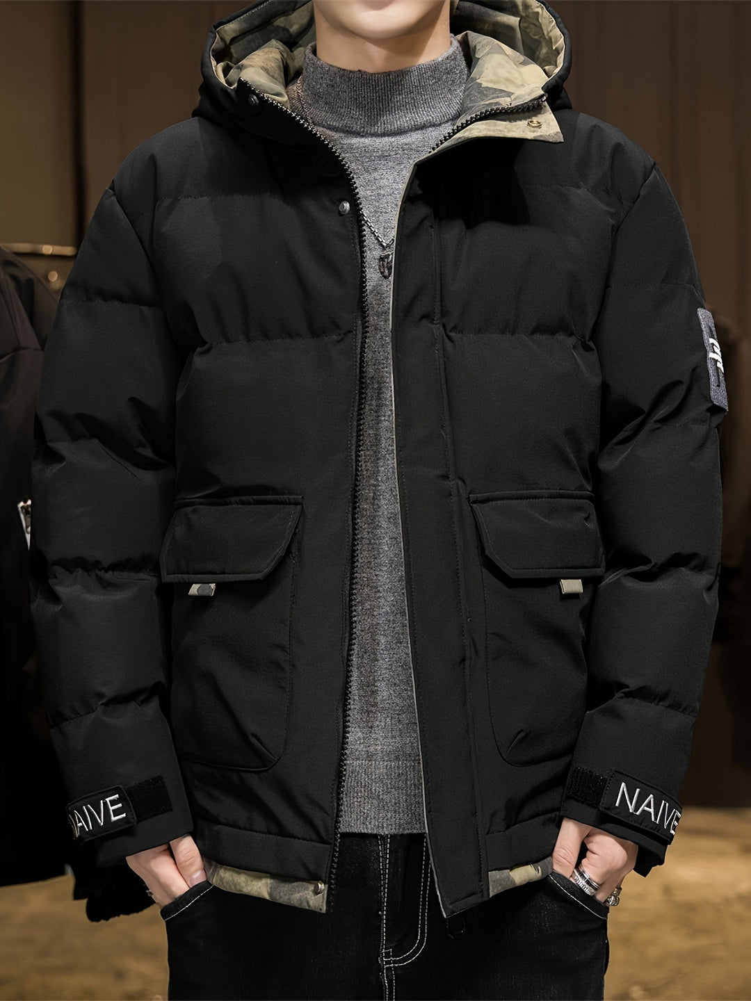 Drune |  Tarnung Kapuzen-Winterjacke Für Herren - Perfekt für Outdoor-Aktivitäten