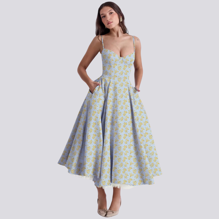 Drune | Feminines Blumen Midikleid Mit Korsett Oberteil