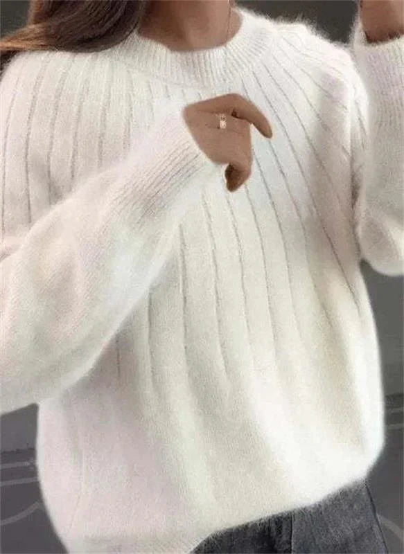 Drune | Strickpullover Weiche Mohair Mischung Rippmuster Lockerer Schnitt Lange Ärmel