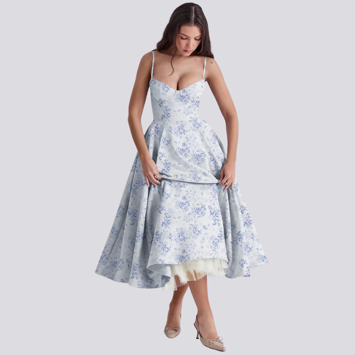 Drune | Feminines Blumen Midikleid Mit Korsett Oberteil