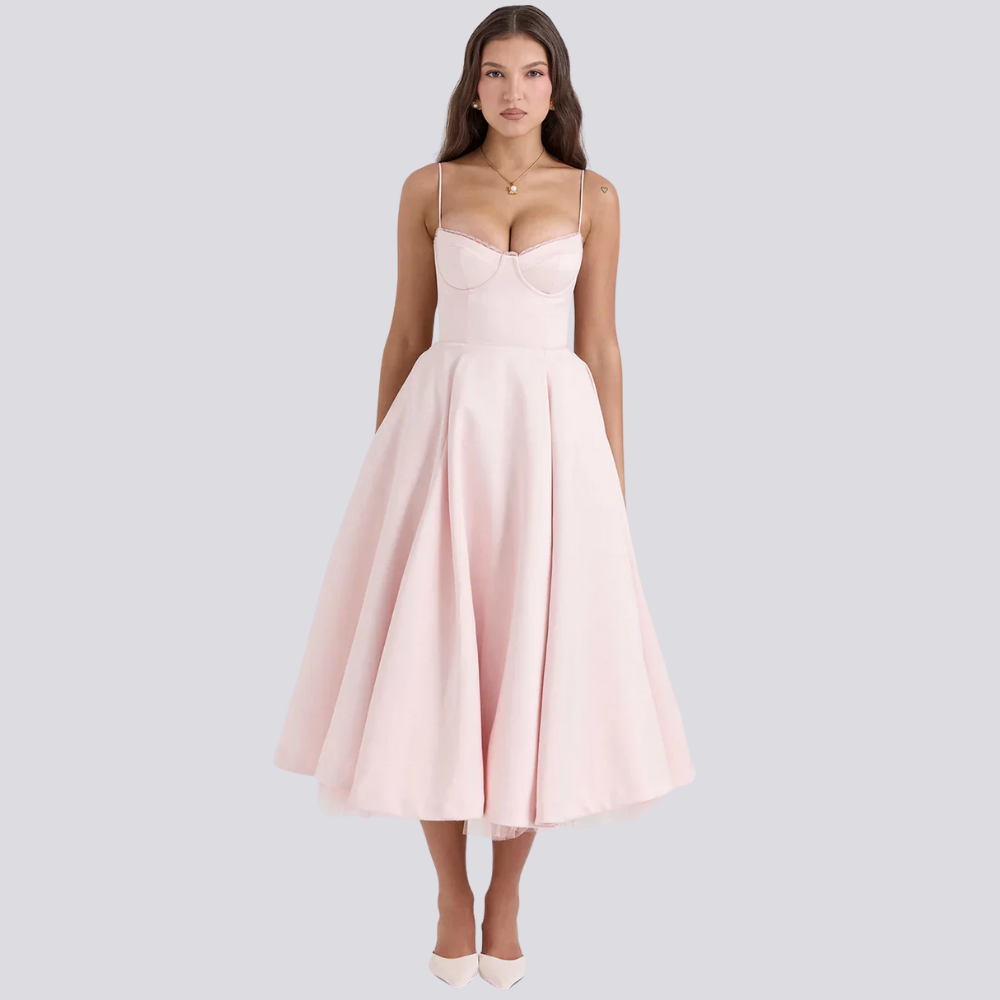 Drune | Midi Kleid Mit Blumenkorsatzt Für Damen