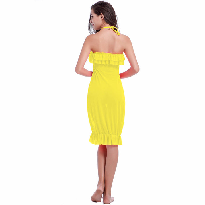 Damen Strandkleid mit verstellbarem Träger und Rüschendetails Drune