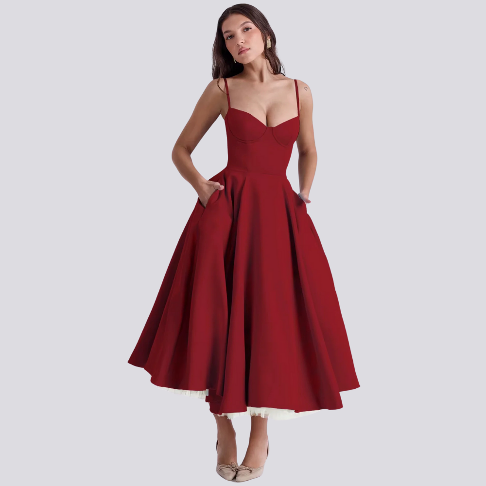 Drune | Midi Kleid Mit Blumenkorsatzt Für Damen