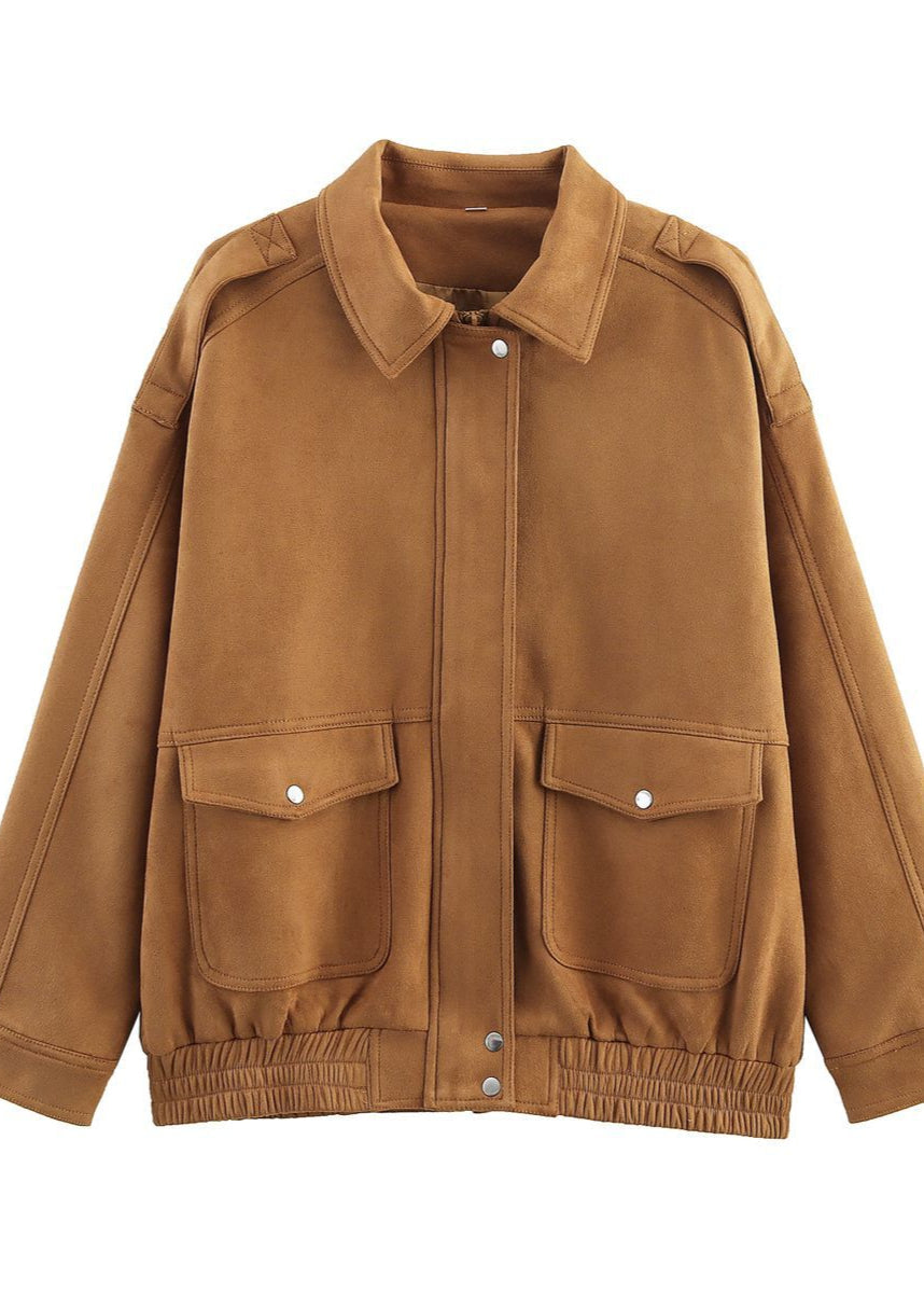 Drune | Effekt Oversized Jacke mit Fronttaschen – Braun