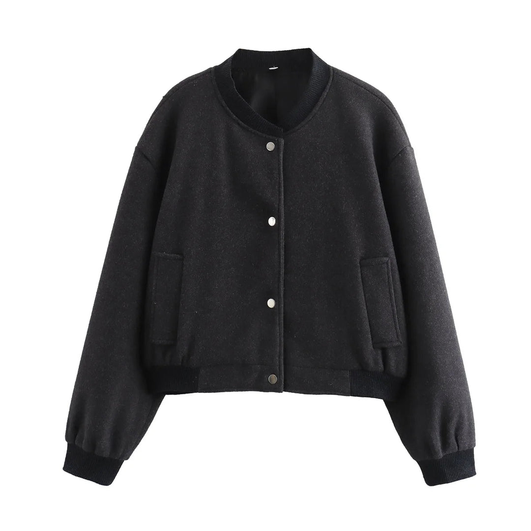 Drune | Damen Cropped Bomberjacke mit Druckknöpfen
