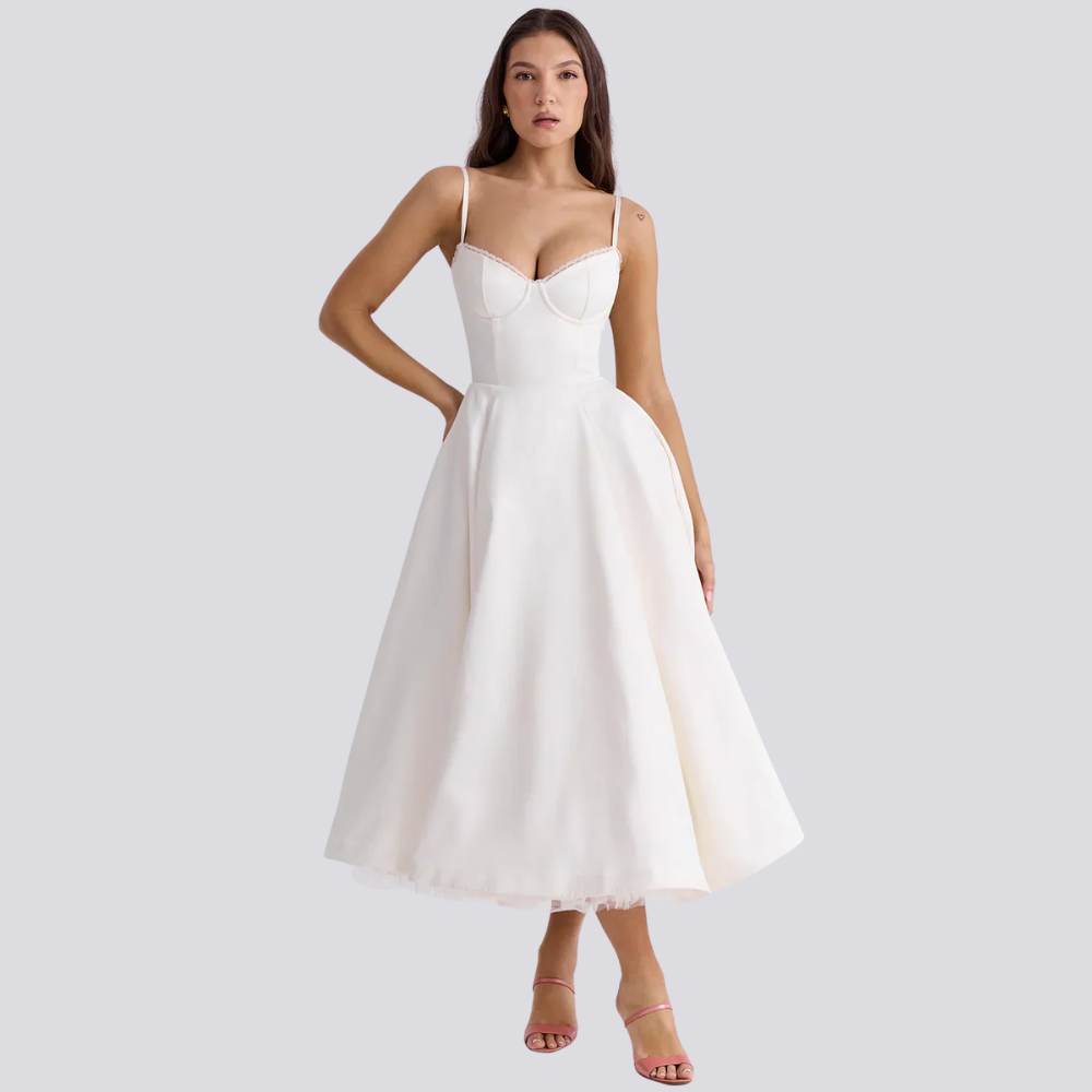 Drune | Midi Kleid Mit Blumenkorsatzt Für Damen