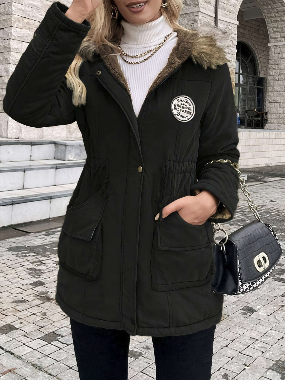 Drune | Winterjacke mit Kunstfellkragen - Warme Parka Jacke mit Kordelzug und Taschen