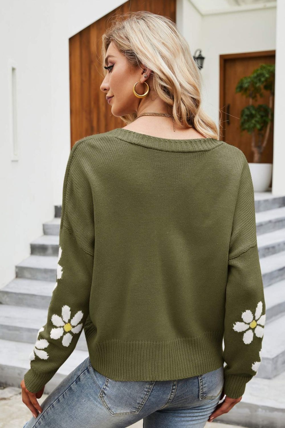 Drune | Floral Ribbed Trim Drop Shoulder Cardigan