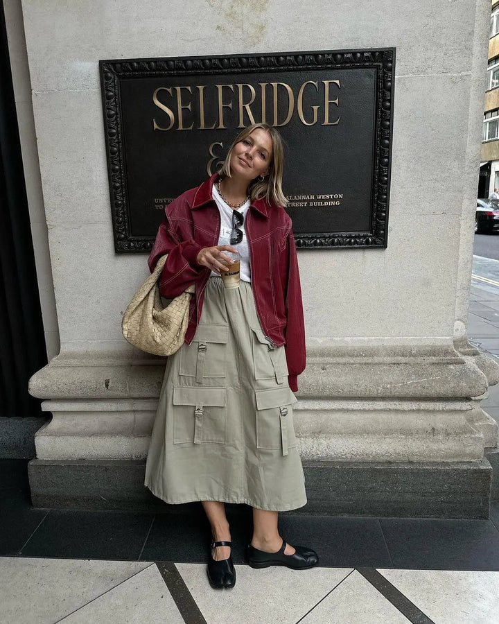 Drune | Burgundisch Zip up Jacke in Übergröße mit Kontrastnähten