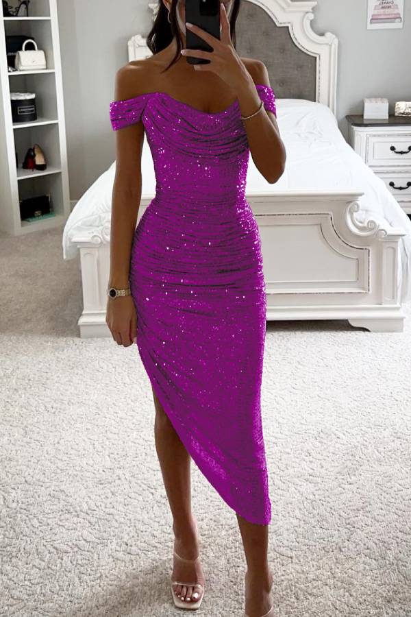 Drune | Schalkragen-Pailletten-Midi-Kleid