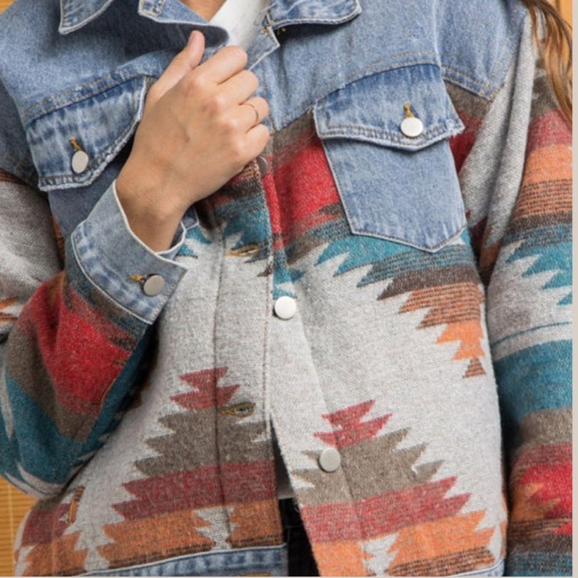 Drune | Jeansjacke mit Aztekenmuster