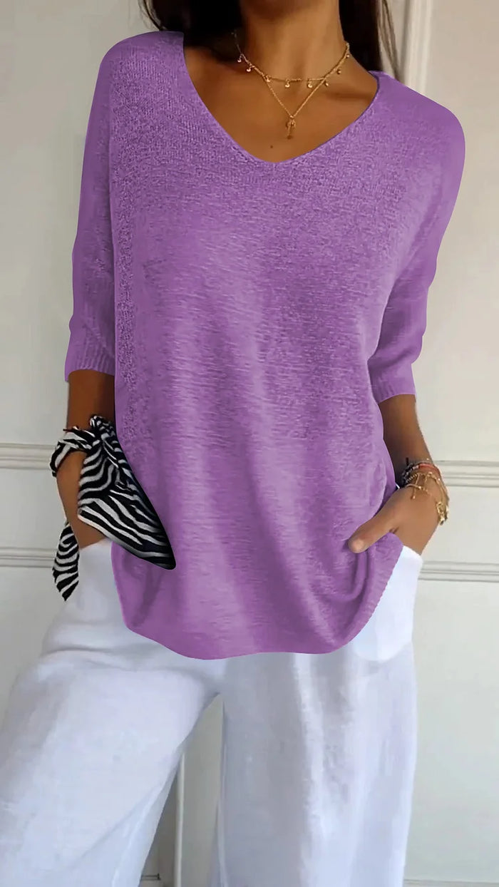 Drune | Bequemes Damen Stricktop mit V-Ausschnitt