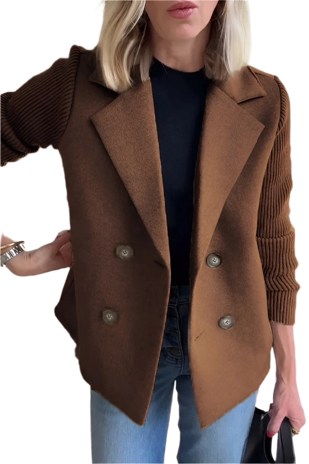 Drune | Damen Blazer aus veganer Wolle mit gestrickten Ärmeln