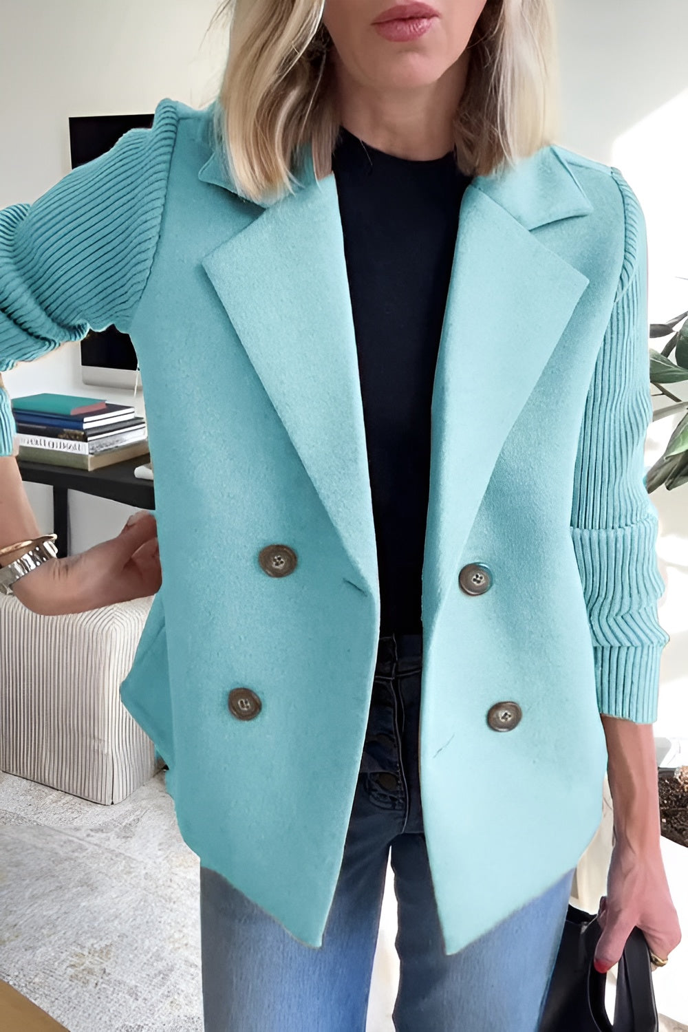 Drune | Damen Blazer aus veganer Wolle mit gestrickten Ärmeln