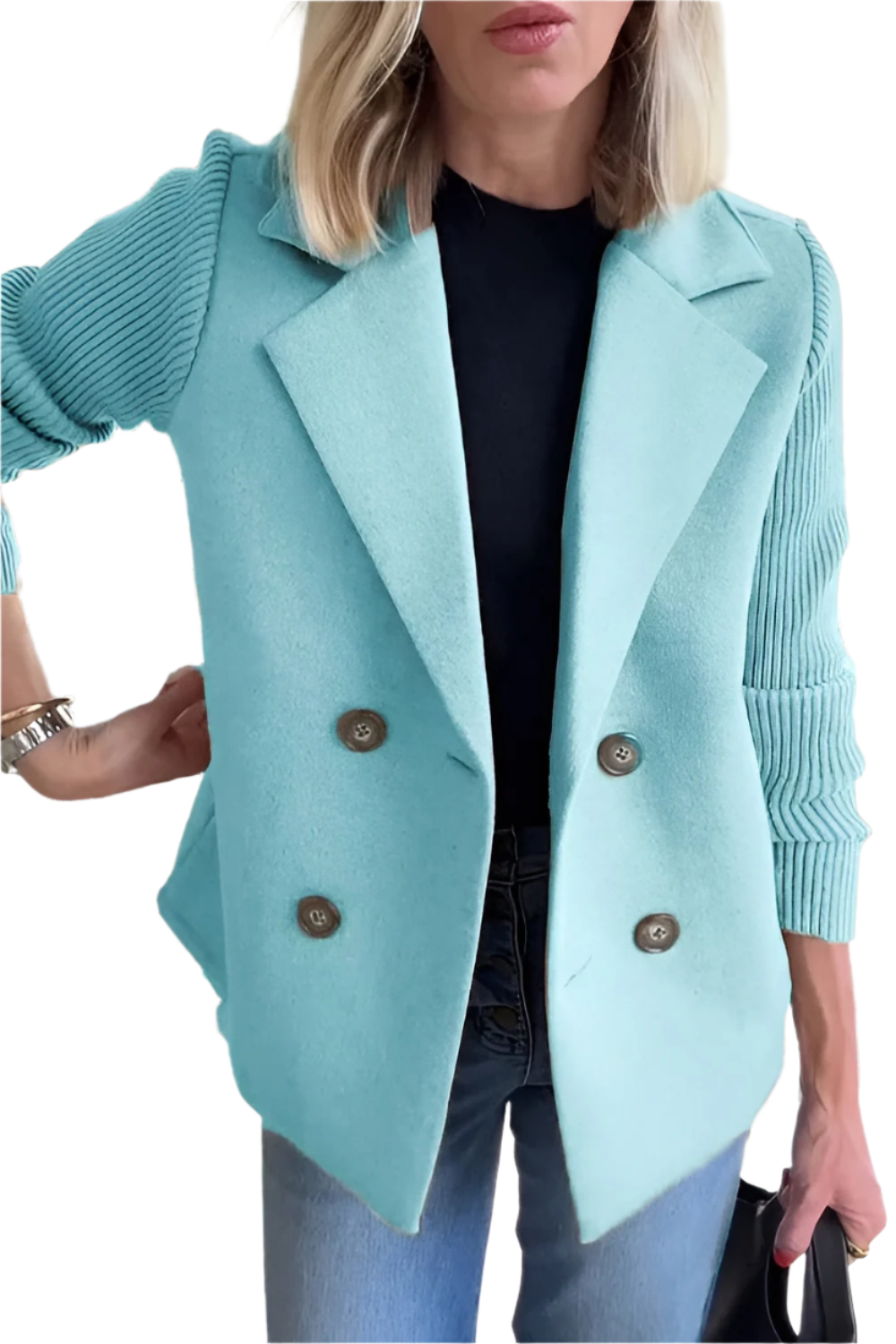 Drune | Damen Blazer aus veganer Wolle mit gestrickten Ärmeln