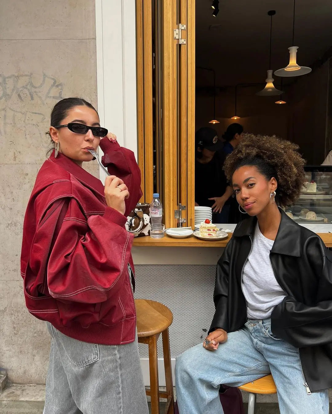 Drune | Burgundisch Zip up Jacke in Übergröße mit Kontrastnähten