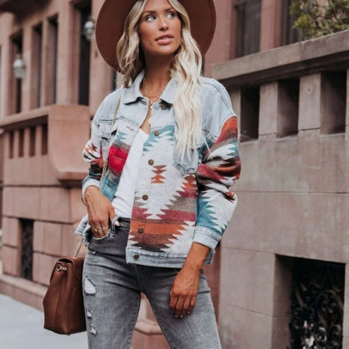 Drune | Jeansjacke mit Aztekenmuster