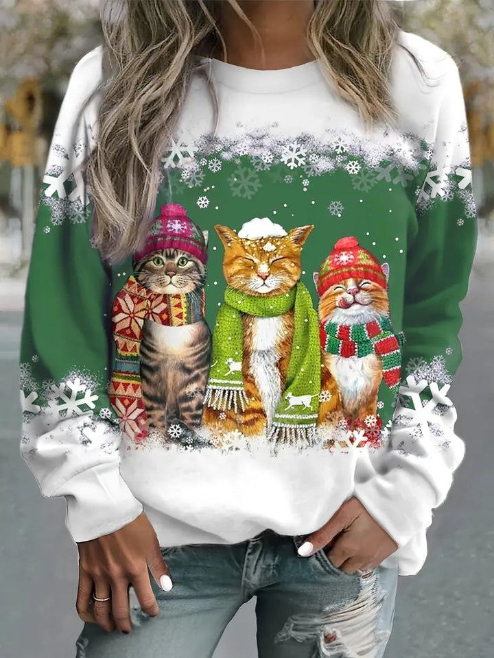 Drune | Weihnachtspullover Mit Katzenaufdruck Für Damen