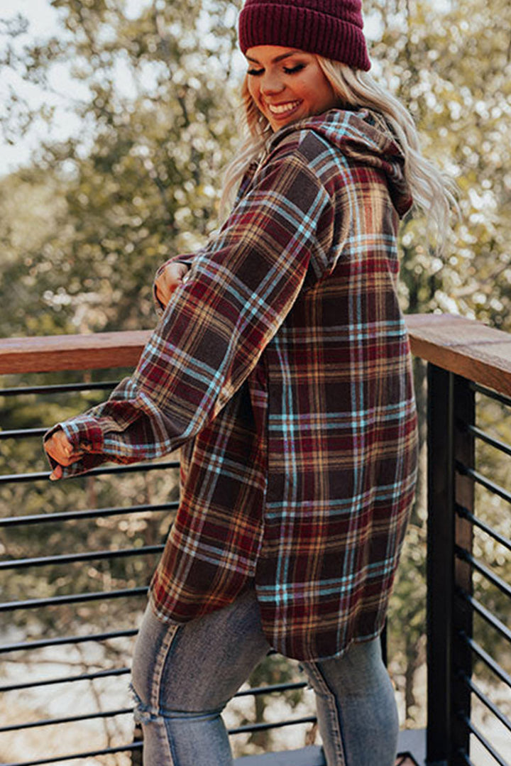 Drune | Feuerrote Plus-Size Karokängurutaschen Kapuzenpullover mit Kordelzug