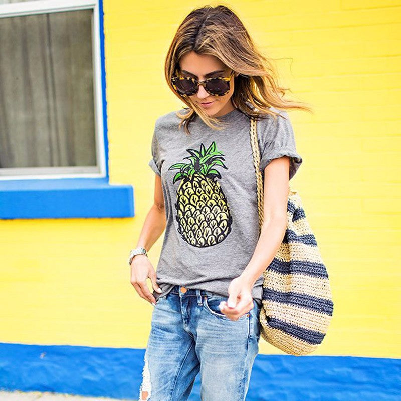 Damen T-Shirt mit fröhlichem Ananas-Motiv und lässigem Schnitt Drune