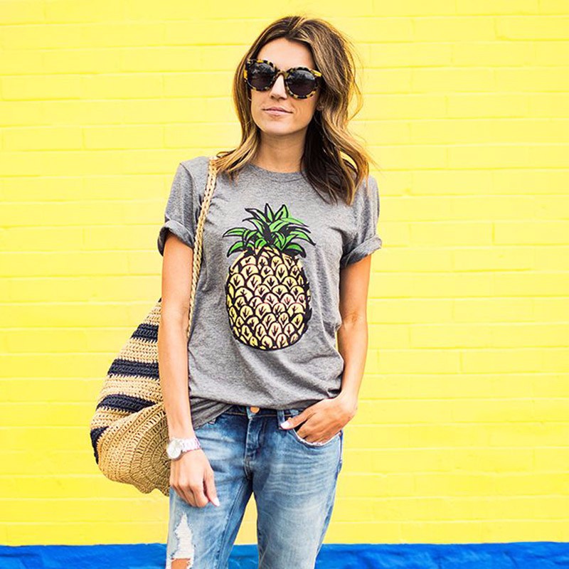 Damen T-Shirt mit fröhlichem Ananas-Motiv und lässigem Schnitt Drune