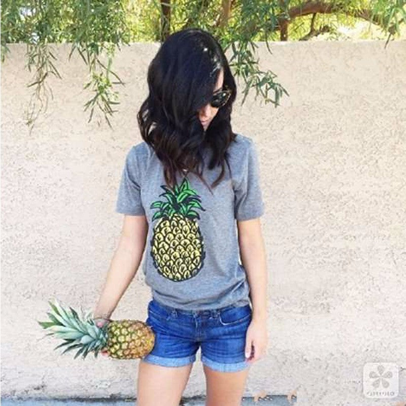 Damen T-Shirt mit fröhlichem Ananas-Motiv und lässigem Schnitt Drune