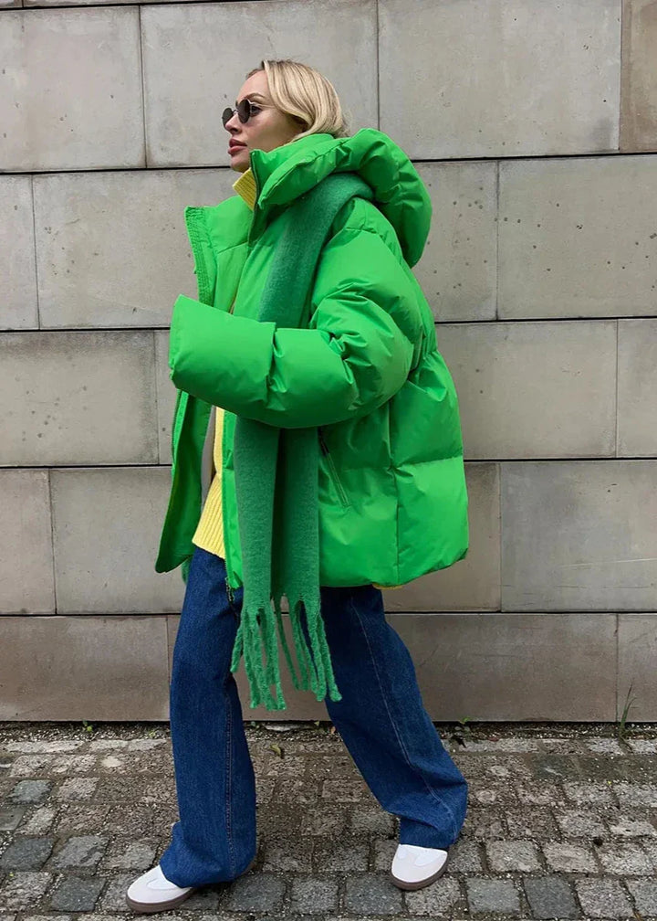 Drune | Neon Grüner Kapuzen-Pufferjacke