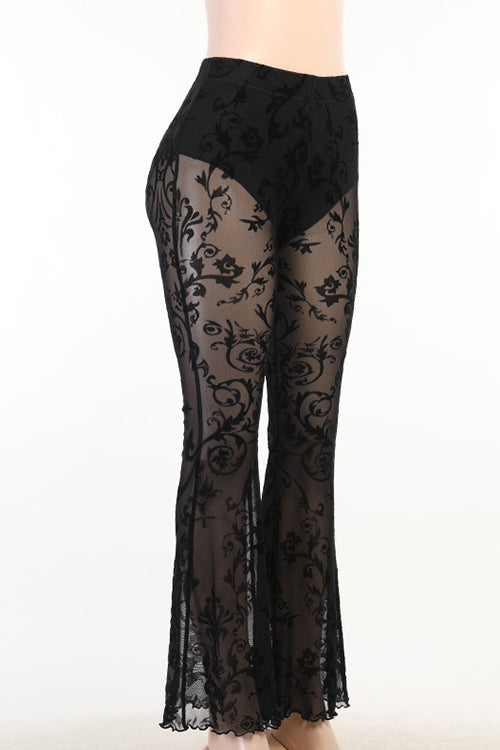 Drune | Rosiedress Elastischer Bund Glockenboden Netzspitzenhose