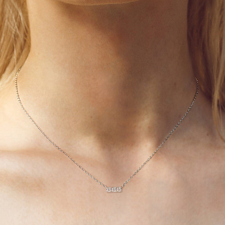 Drune | 925 Sterling Silber Eingelassene Moissanit Bar Halskette