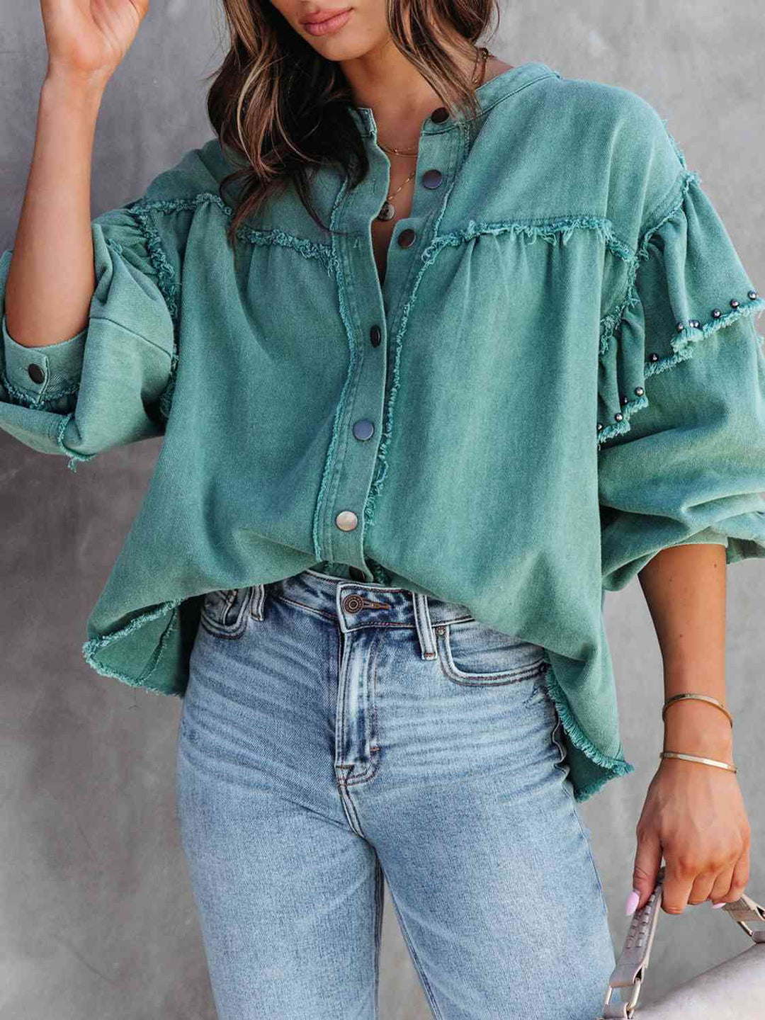 Drune | Button Down Raw Hem Denim Jacke