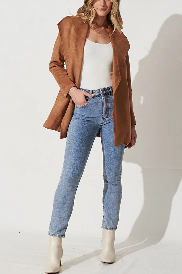 Drune | Farbe Anzug Strickjacke großer Revers Wildleder langärmlige Jacke